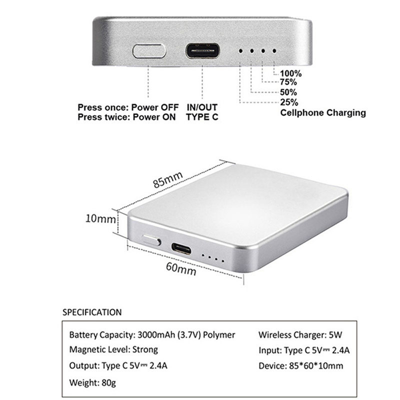 [M&A]Sạc Dự Phòng Wireless Power Bank 5000mah Cho IPhone 12/12 pro/max/mini Dung Lượng 3000mah