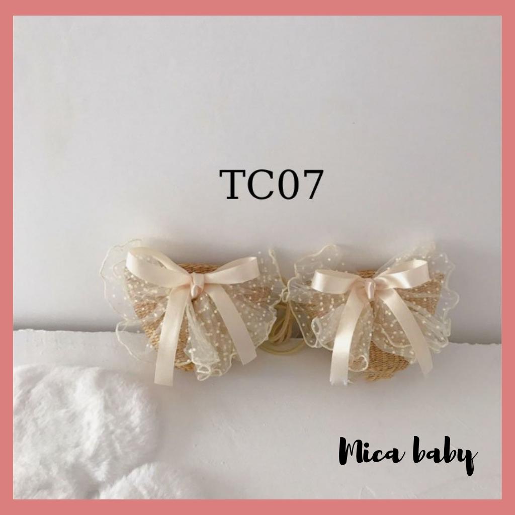 Túi cói đeo chéo đính nơ voan bản to siêu cưng cho mẹ và bé Mica Baby TC07