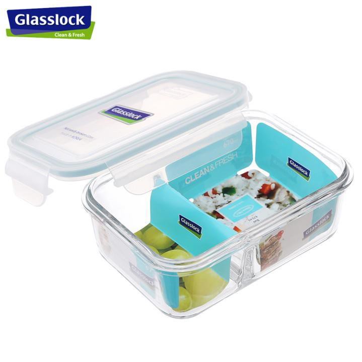 Set 2 hộp cơm đựng cơm 715ml, hộp chia ngăn 670ml kèm túi giữ nhiệt GLASSLOCK