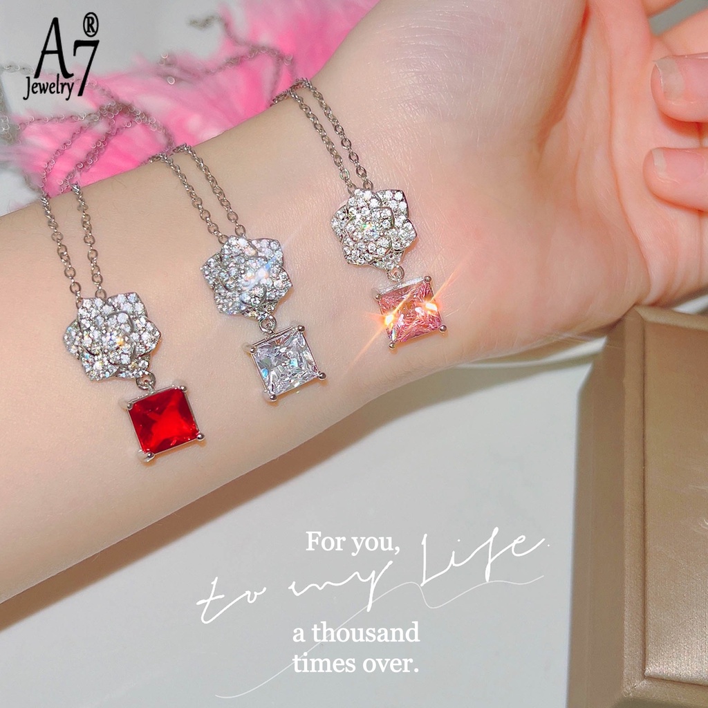 Bộ Vòng cổ Và Bông Tai Đính Đá Zircon A7 Hình Hoa Hồng