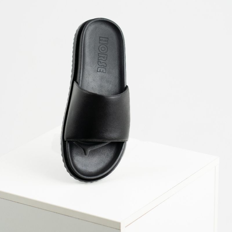 Dép da nam nữ couple, dép quai ngang da bò cao cấp thương hiệu HORSE đế cao su non MB01