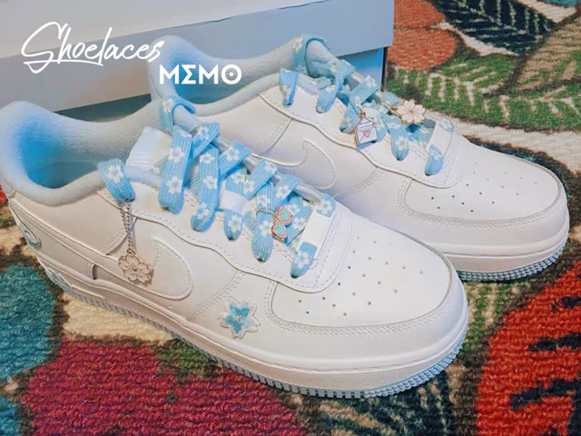 Combo Dây Giày Custom Nike AF1 AJ1Sakura Xanh Pastel-Hoa Anh Đào Mùa Xuân 2022