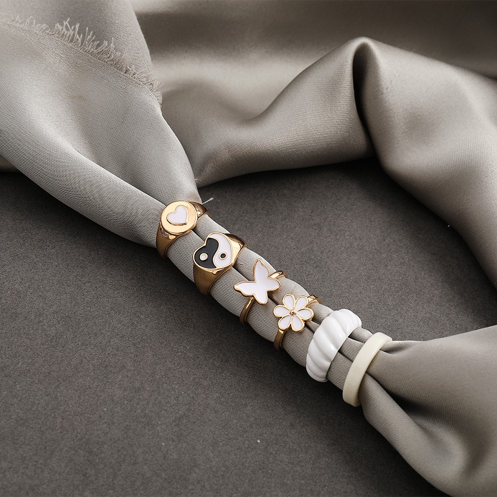 Set 6 nhẫn đeo tay kim loại thời trang cho nữ