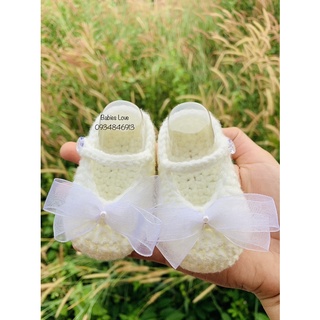 Giày búp bê màu trắng bằng len cho bé gái 0-18m