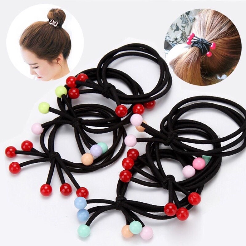Set 100 thun cột tóc hạt cherry đỏ & nhiều màu