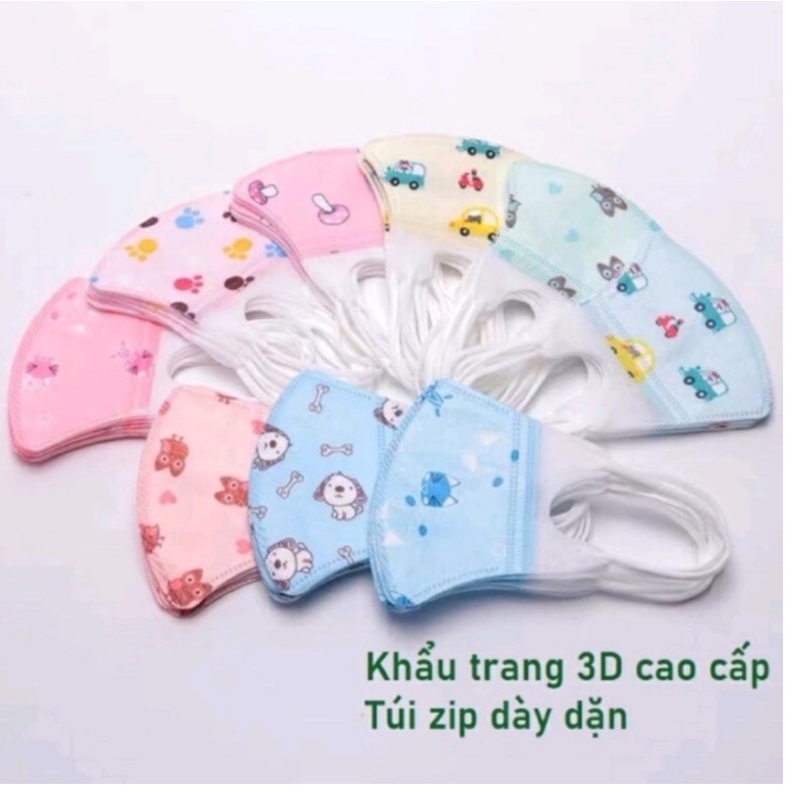 Túi 10 Khẩu trang trẻ em, Khẩu trang cho bé 3D cao cấp tái sử dụng được từ sơ sinh đến 10tuổi