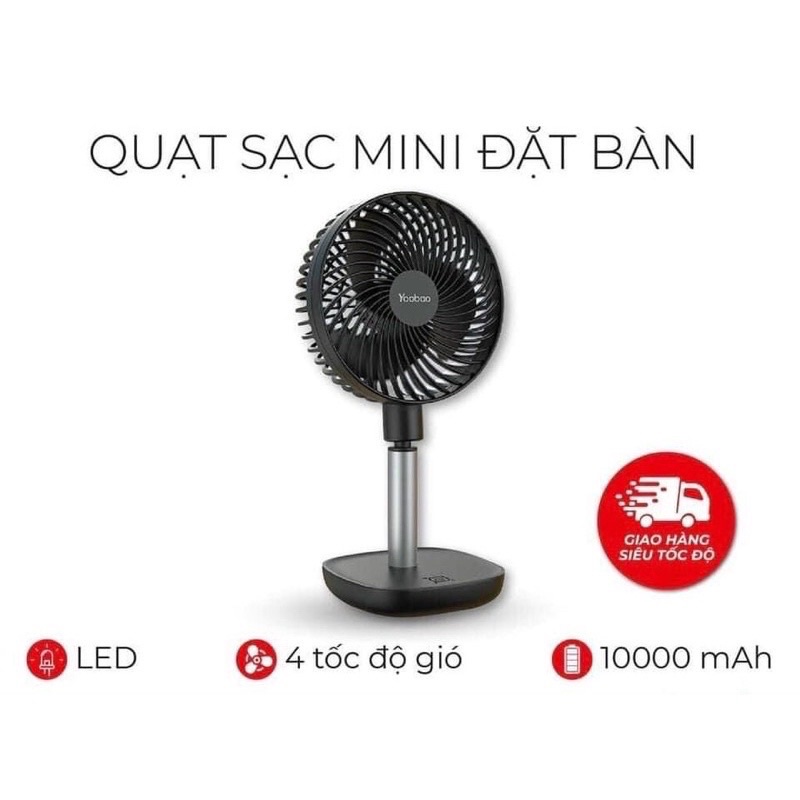 Quạt sạc Mini Yoobao F1 10000mAh - Dùng đến 60h liên tục