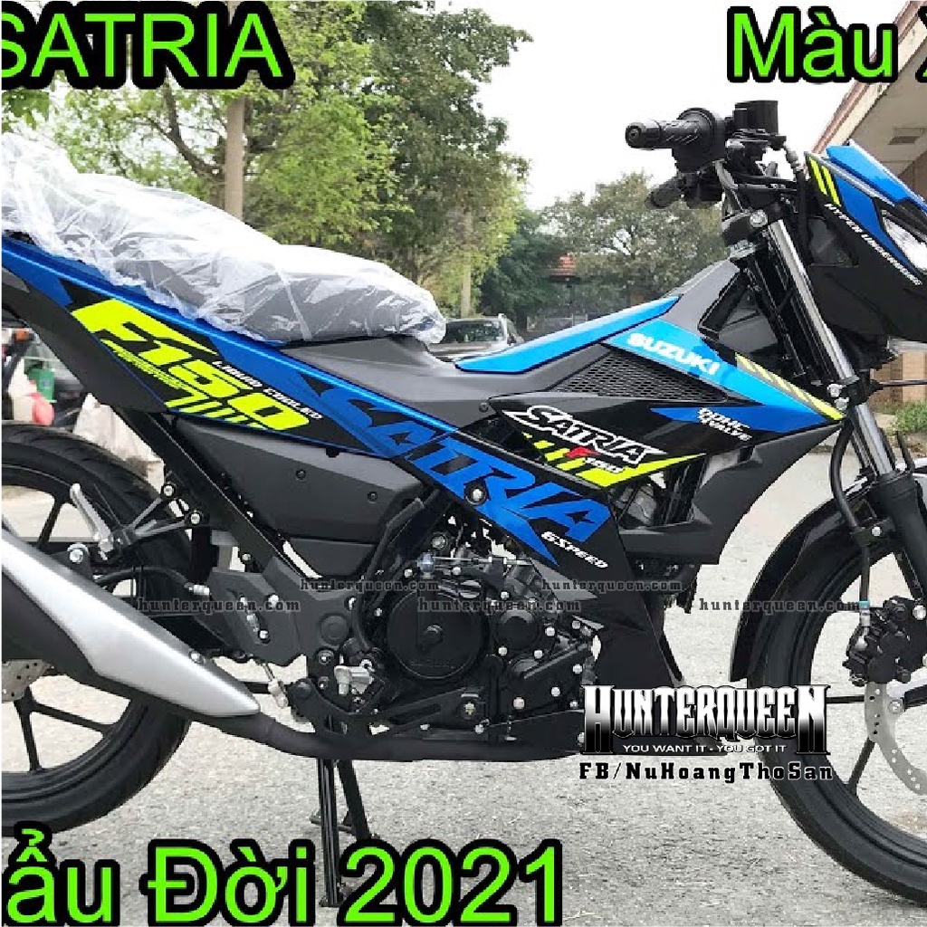 Tem rời Cao cấp in UV ép nhiệt, Satria FI mẫu 2022 mới nhất. Dán xe phía trước màu đen - phía sau xanh