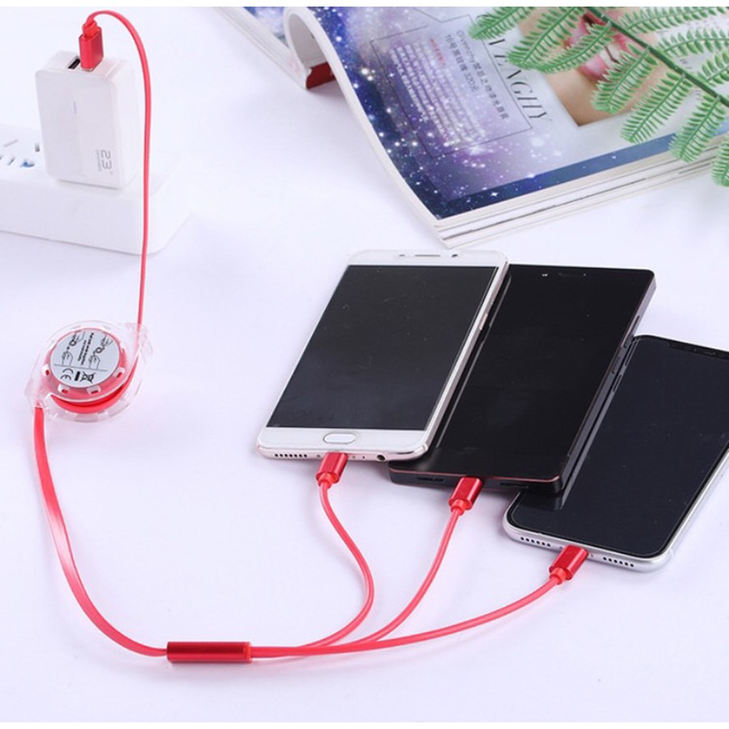 Cáp Sạc 3 Đầu Dây Rút Cuộn Tròn
