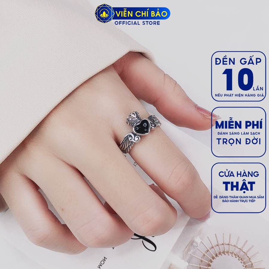 Nhẫn bạc nữ vương hậu trái tim đính đá đen chất liệu bạc Thái 925 thời trang phụ kiện trang sức nữ Viễn Chí Bảo N000044