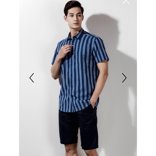 [SIZE 38] OWEN - Áo sơ mi ngắn tay Owen Regular fit chất sợi tre kẻ sọc xanh 22663