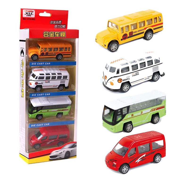 Set 4 mô hình xe bus đồ chơi bằng nhựa độc đáo dành cho các bé