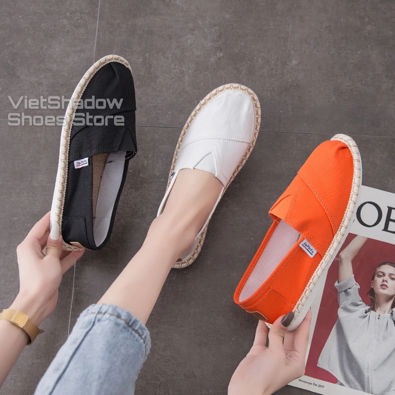 Slip on cói nữ - Giày lười vải nữ cao cấp - 3 màu (đen), (cam) và (trắng) - Mã SP B53