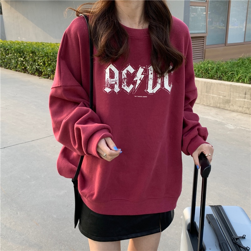Áo sweater tay dài cổ tròn dáng rộng in chữ kiểu Hàn Quốc dễ phối đồ
 | BigBuy360 - bigbuy360.vn