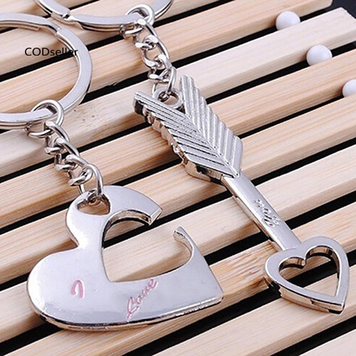 Set 2 móc chìa khóa hình mũi tên thần tình yêu và trái tim thích hợp cho cặp đôi