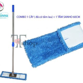 Combo Chổi Lau Nhà Công Nghiệp 60cm Homeinno Tấm San  Hô Bẻ 60cm + 1 Tấm Lau Thay Thế Cán Rút 85cm - 150cm