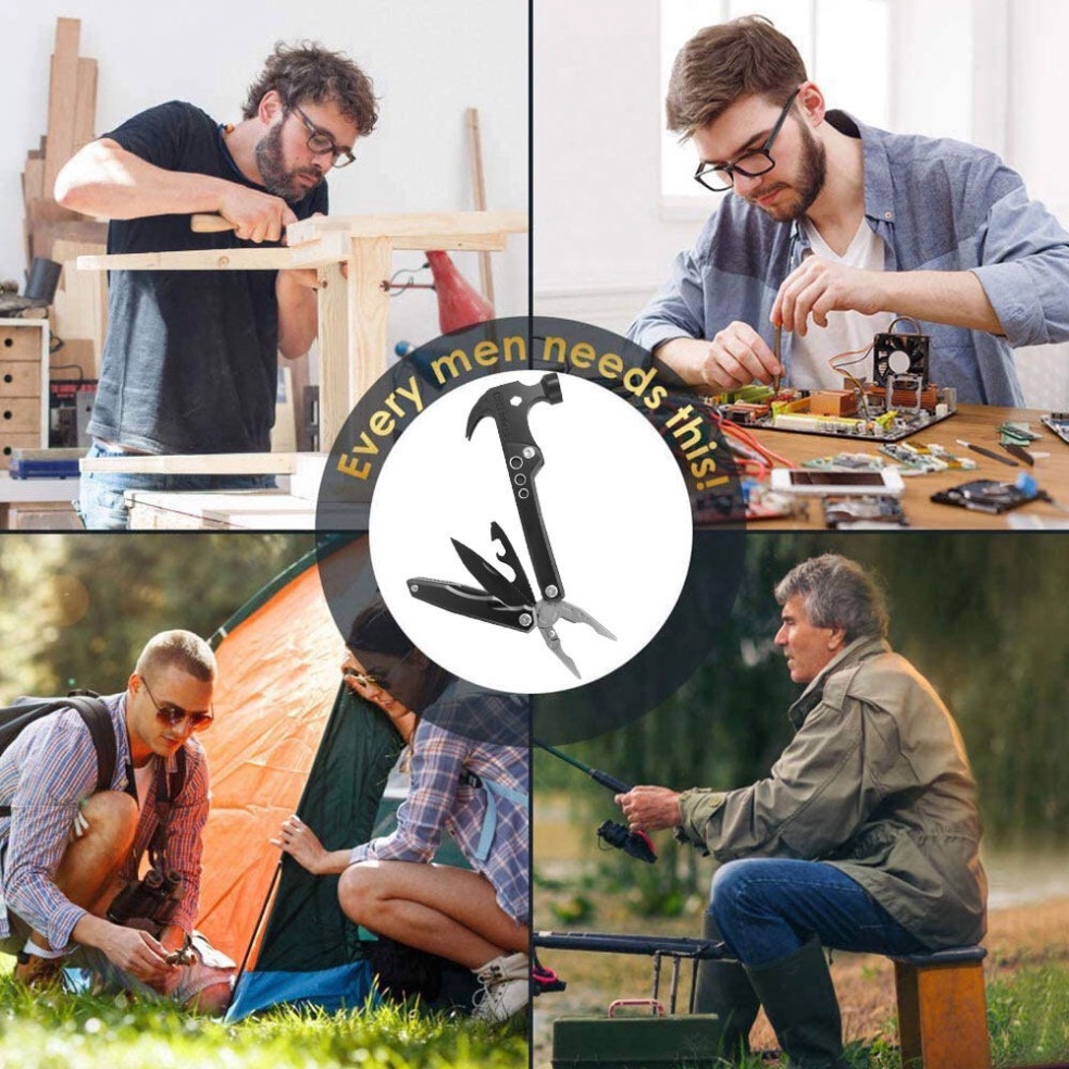 𝗛𝗢́𝗧Búa đa năng gấp gọn bằng Thép không gỉ  - Búa kiêm kìm, tua vít đa năng 14in1 - Dụng cụ đi phượt, cắm trại pi