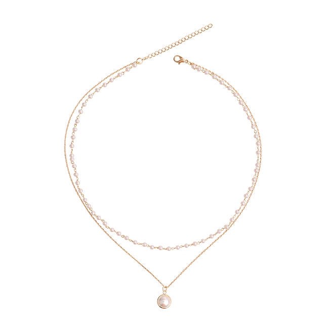 Vòng Cổ Hai Lớp xiaoboACC Mạ Vàng 14K Mặt Ngọc Trai Giả Thời Trang Phong Cách Hàn Quốc