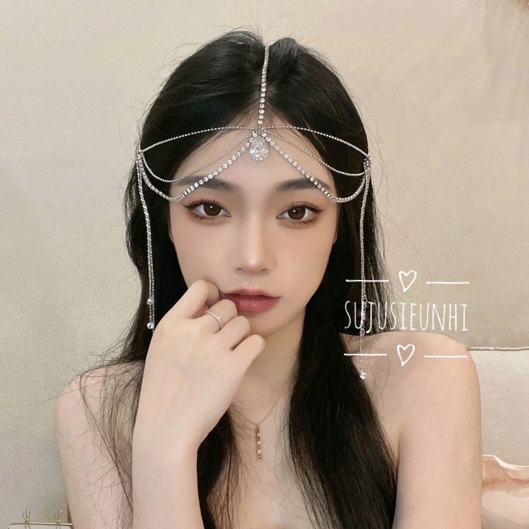 (CÓ VIDEO) cài đầu giọt nước có viền 2 bên thả dài màu bạc / vòng đội đầu cosplay tiên nữ