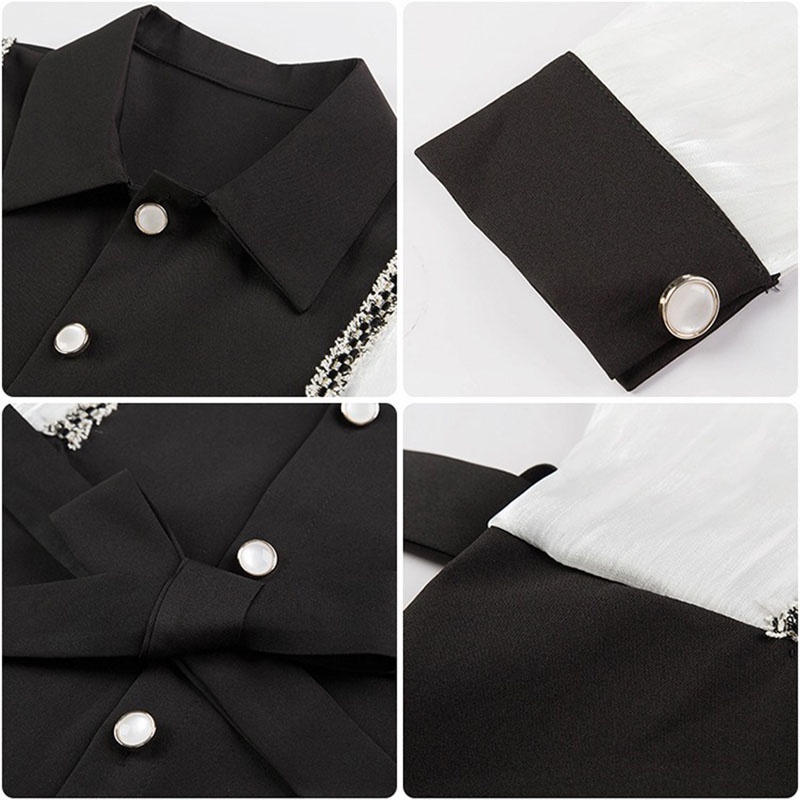 IELGY   Đầm Đen Tay Dài Dáng Ôm In Họa Tiết Thời Trang Sang Trọng Cho Nữ