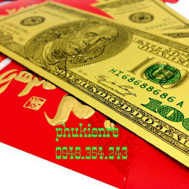 Tiền 100 USD May Mắn Mạ Vàng Plastic