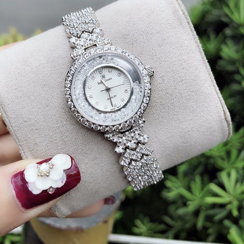 Đồng Hồ Nữ Royal Crown 2606 Bạc Phiên Bản Đá Chảy 28mm