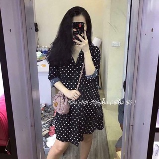 Áo sơ mi chấm bi dáng dài