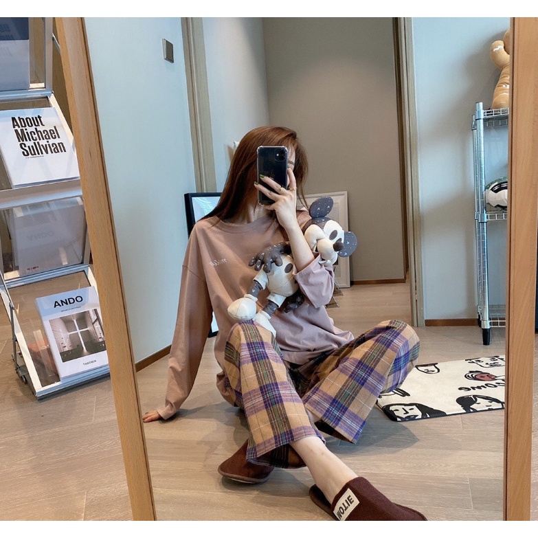 Bộ Đồ Ngủ Dài Tay Phong Cách Hàn Quốc Đơn Giản Thời Trang Xuân Thu SC3507