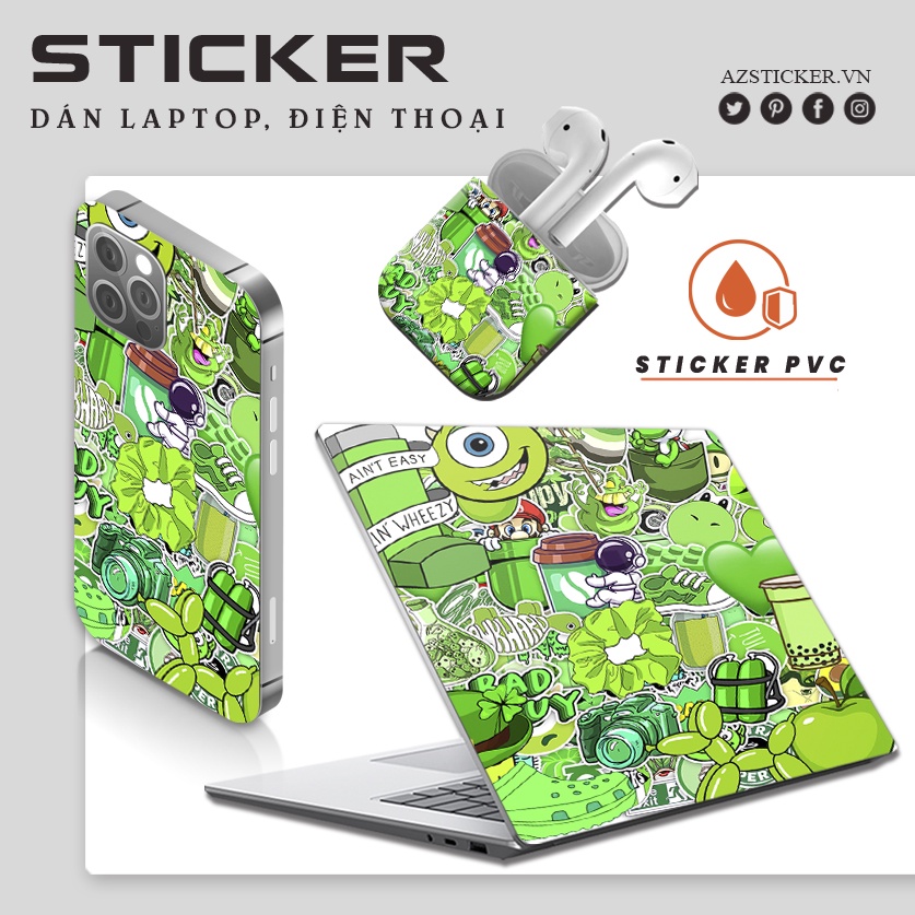 Sticker Chủ Đề Green Pastel |  STK41 | Sticker Chống Bay Màu, Chống Thấm Nước, Sticker Dán Nón Bảo Hiểm