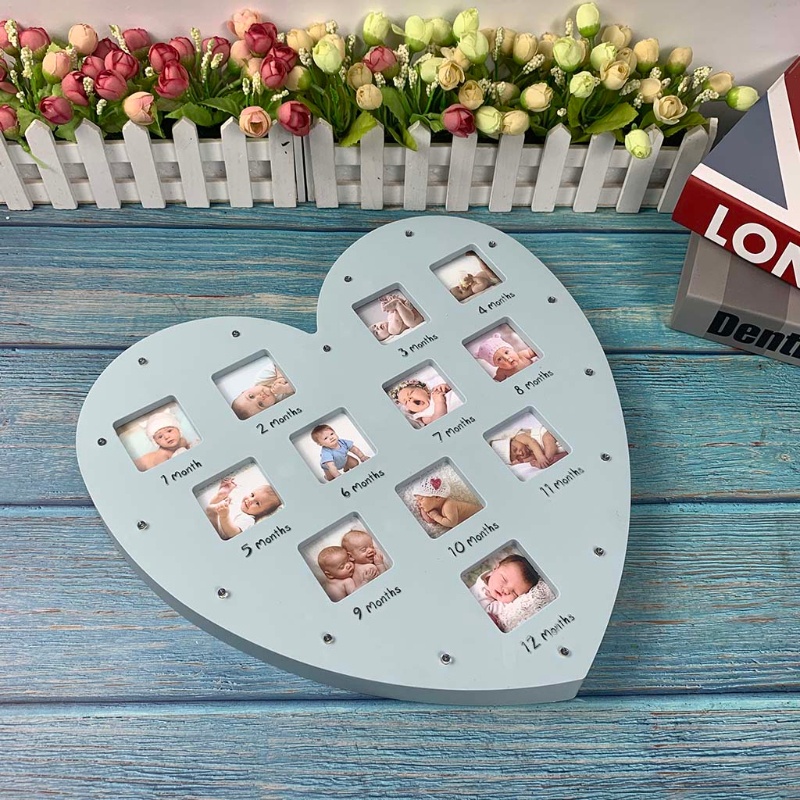 Khung ảnh kỷ niệm năm đầu đời của bé 0-12 tháng tuổi có đèn hình trái tim tình yêu