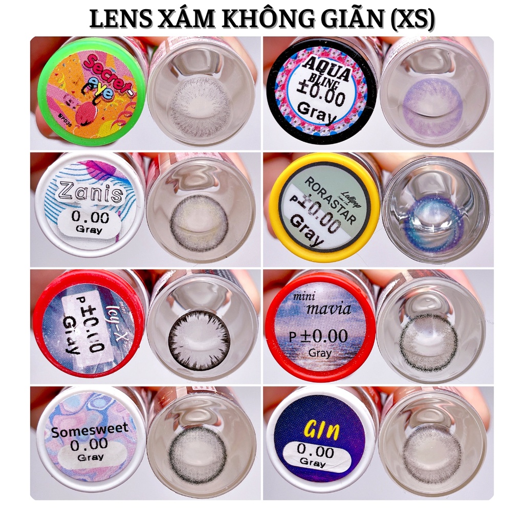 0 ĐỘ LENS XÁM PHẦN 13, Full Mẫu Lens Giãn Nhỏ Size XS, S, Chat Chọn Mẫu