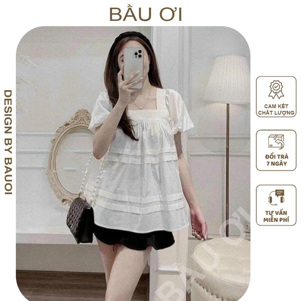 [FREE SHIP A01] ÁO BẦU BABYDOLL CỔ VUÔNG THIẾT KẾ TRẺ TRUNG - ÁO BẦU CÔNG SỞ THỜI TRANG HÀN QUỐCFREE SIZE 43-65KG