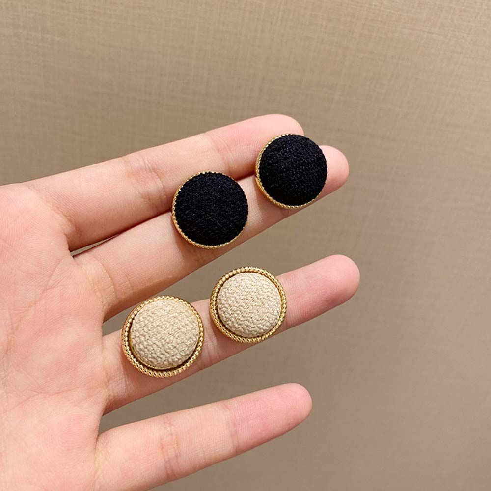 Bông tai hình tròn bằng vải len màu trơn phong cách Hàn Quốc sang trọng thời trang cho nữ