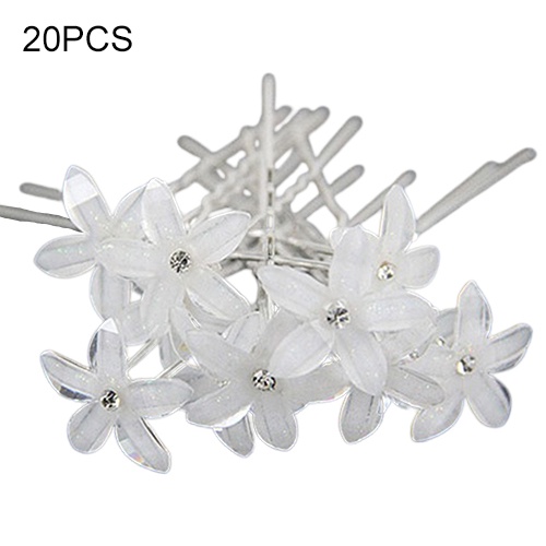 Bộ 20 trâm cài tóc chữ U gắn hình bông hoa màu trắng cho nữ