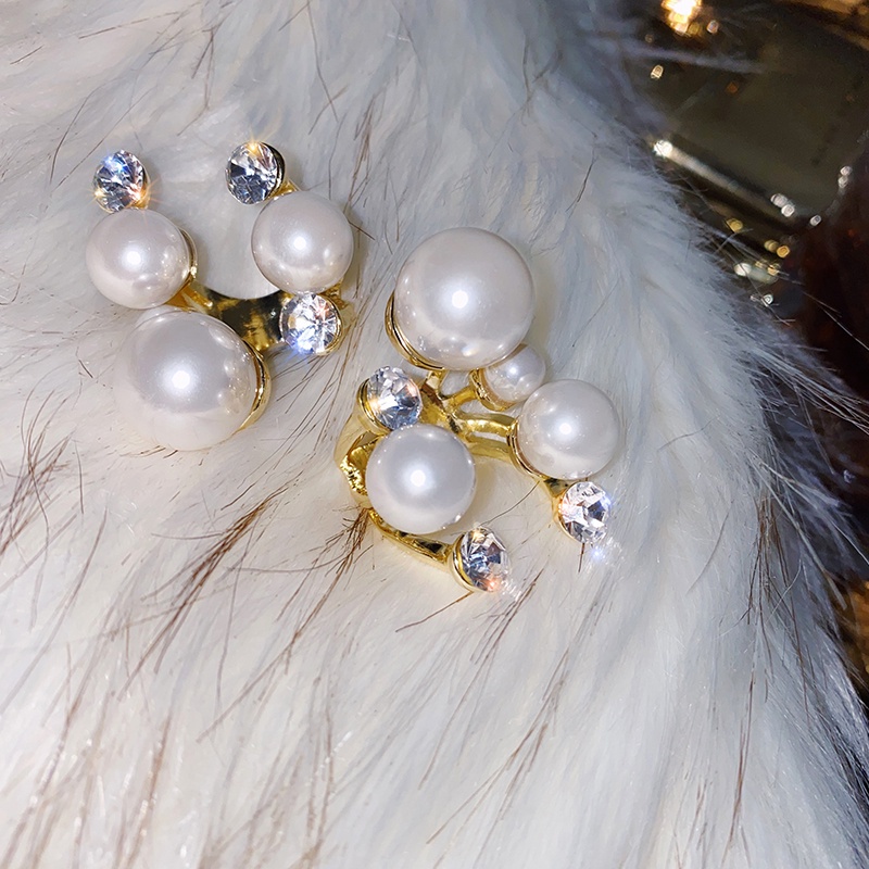 Nhẫn hở đính đá zircon ngọc trai giả sang trọng chất lượng cao có thể điều chỉnh kích thước