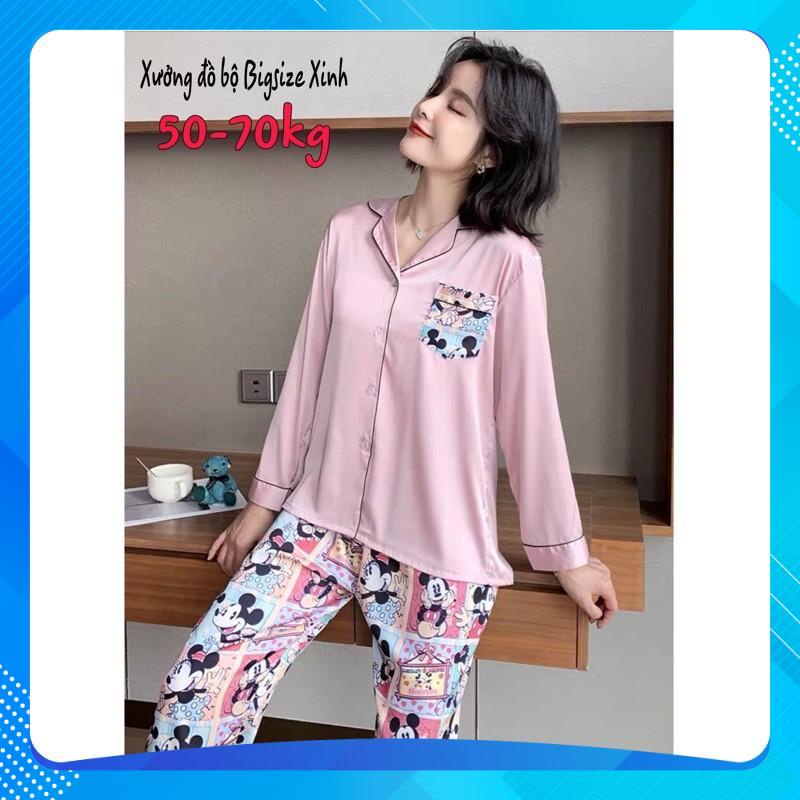 (60-100kg) Đồ bộ Bigsize Lụa sạtin tay dài quần dài micki