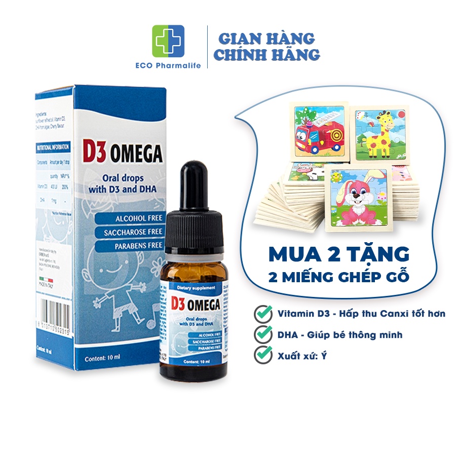 Siro D3 Omega 10 ml- Bổ sung Vitamin D3 và DHA giúp tăng cường hấp thu Canxi và phát triển trí não ở trẻ