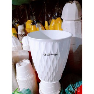 Chậu nhựa trồng cây giả sứ rộng 26cm x cao 34cm
