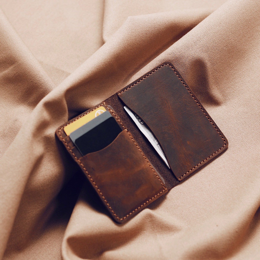 Ví mini da bò thật nguyên tấm Bóp Da Nam Đẹp Handmade May Thủ Công SVN9901