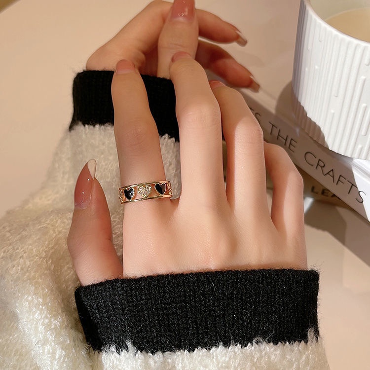 zheting Nhẫn hở zhenting hình trái tim dát đá phong cách Nhật Bản có thể điều chỉnh kích cỡ