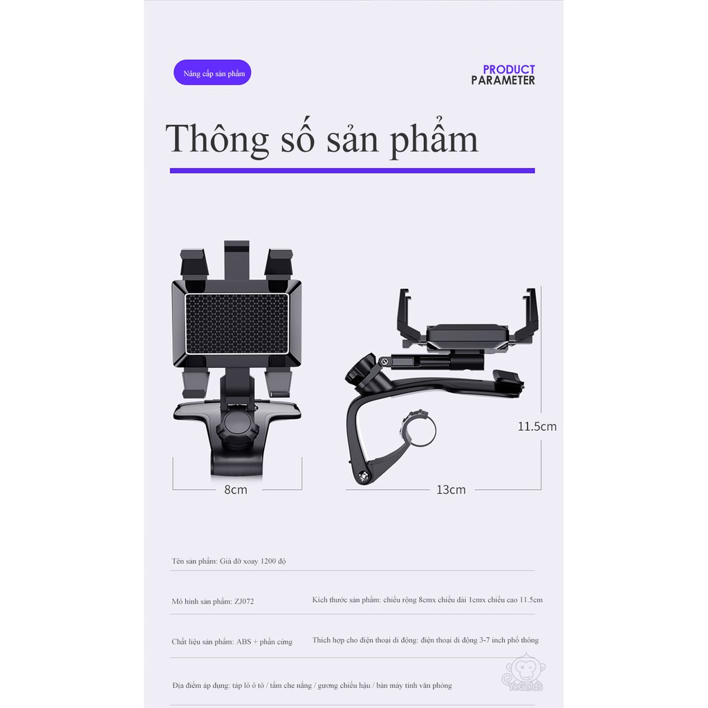 Giá đỡ điện thoại trên ô tô xe máy Khung xoay 1200 độ có bảng treo số điện thoại