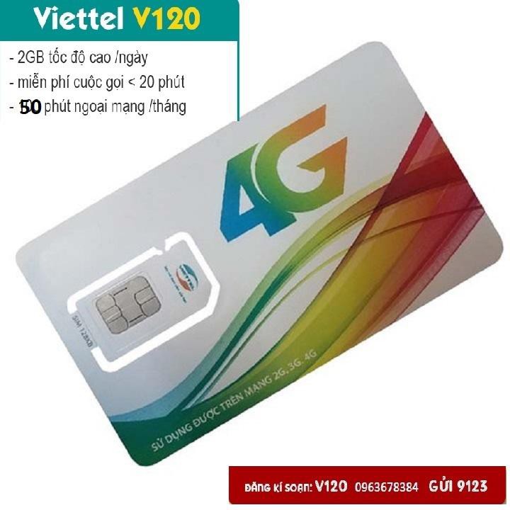 Sim Viettel Giá Rẻ V120 62GB/1 THÁNG  MP Gọi Nội Mạng Miễn Phí và Internet Miễn Phí