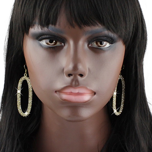 Khuyên tai hình bầu dục đính đá lấp lánh