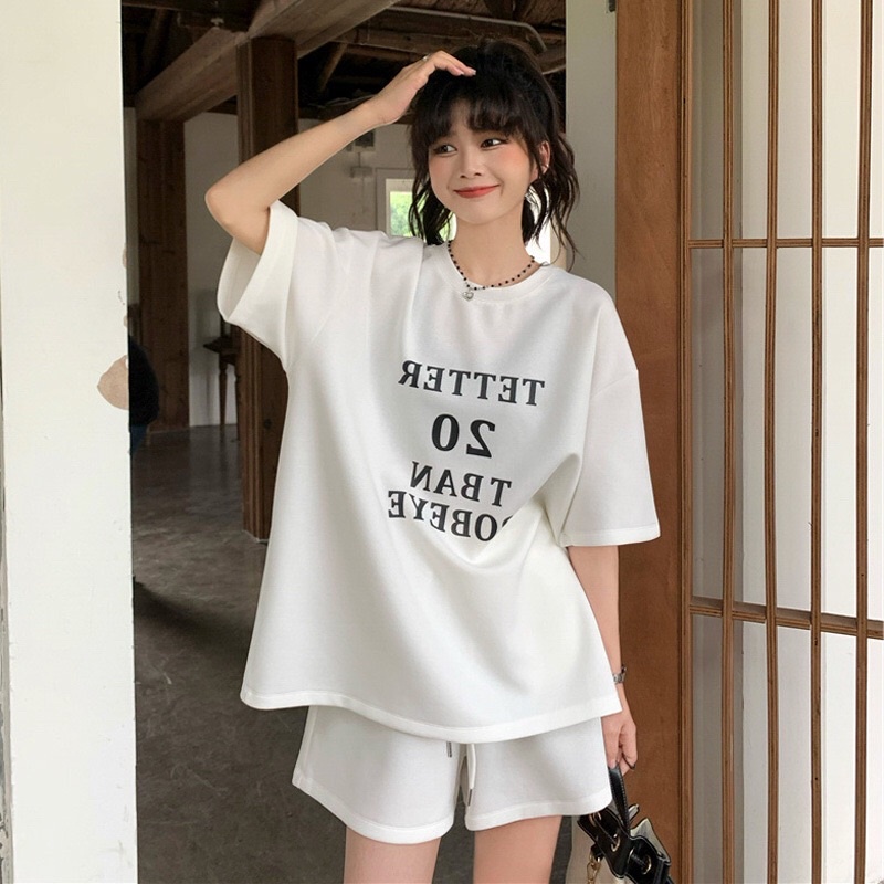 Set Bộ thể thao Nữ, Bộ đồ cotton nữ dáng rộng mùa hè