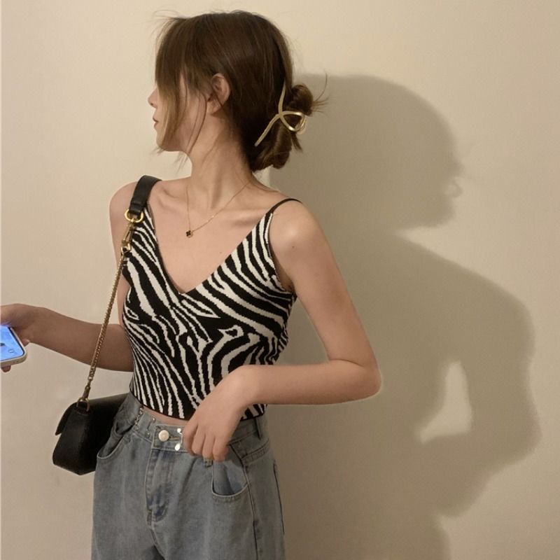 Áo Hai Dây Không Tay Họa Tiết Ngựa Vằn Gợi Cảm Cho Nữ