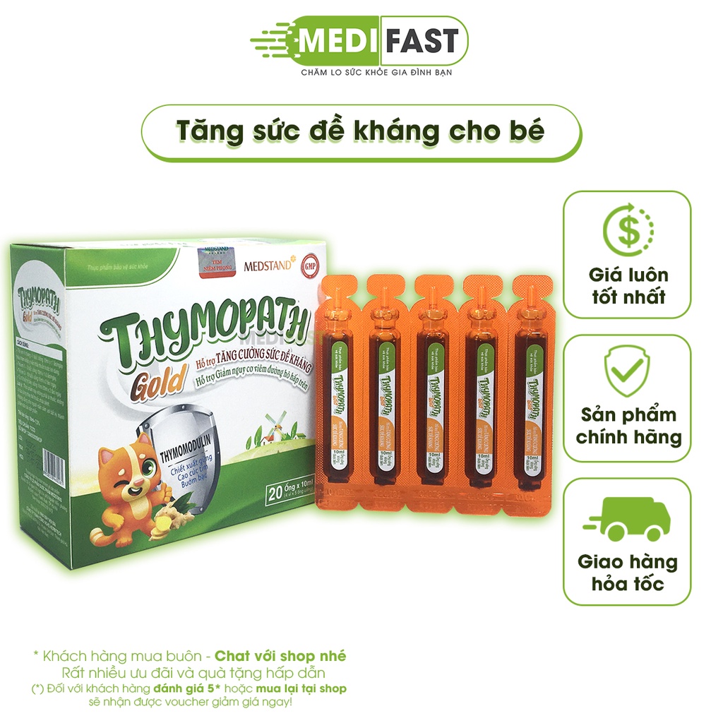 Siro tăng miễn dịch, tăng sức đề kháng Thymopath Gold cho bé từ 6 tháng tuổi - Hộp 20 ống từ thao dược