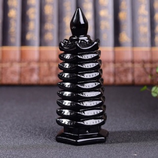 Tháp văn xương đá đen obsidian onyx đen thach anh siêu đẹp có kiểm định Đá phong thuỷ Gia Cát
