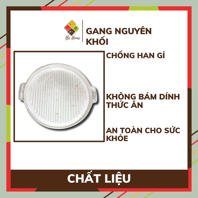 Chảo gang đen trắng BEHOME Chảo gang chống dính chuyên dụng cho đồ nướng