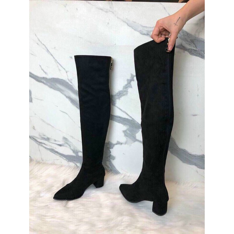 Bốt boot đùi channel da lộn gót trụ fullbox hàng cao cấp