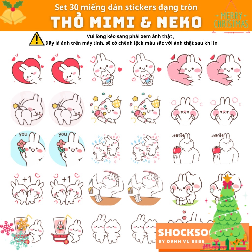 🔥30 hình dán sticker hình THỎ MIMI VÀ NEKO 🔥